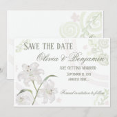 Elegante witte lelie Save the Date kaart | Bewerkb (Voorkant / Achterkant)