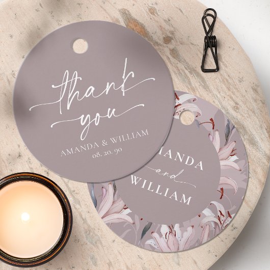 Elegante witte lelie trouwdag bedankkaartje bedankjes labels