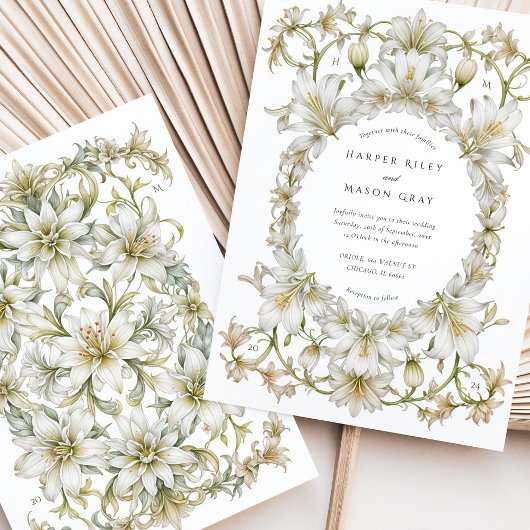 Elegante witte lelie tuin bruiloft kaart