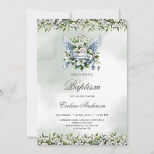 Elegante witte lelies en rozen Gezegende dag Doop Kaart