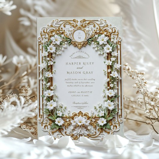 Elegante witte lelies met Faux Gold-uitnodiging Kaart