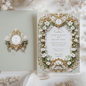 Elegante witte lelies met Faux Gold-uitnodiging Kaart