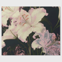 Elegante Witte Lelies op Zwarte Achtergrond Bloems Cadeaupapier
