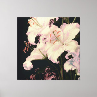 Elegante Witte Lelies op Zwarte Achtergrond Bloems Canvas Afdruk