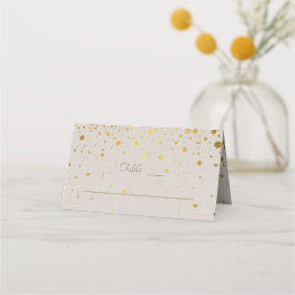 Elegante witte leren gouden confetti bruiloft  plaatskaartje