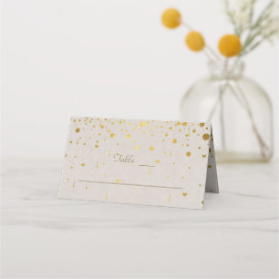 Elegante witte leren gouden confetti bruiloft plaatskaartje