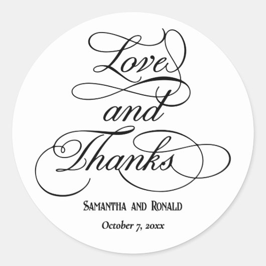 Elegante witte liefde en Bedankt bruiloft Ronde Sticker (Voorkant)