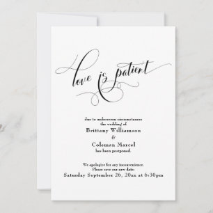 Elegante witte 'liefde is geduldig' uitstelkaart kaart