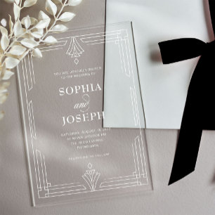 Elegante witte lijst Tijdloze formele bruiloft Acryl Uitnodigingen