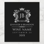 Elegante witte Lijsten kroon op zwart Wijn Etiket (Enkel label)