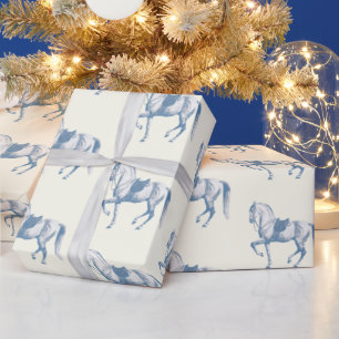Elegante  Witte Lipizzaner Horse Dusty Blue Cadeaupapier