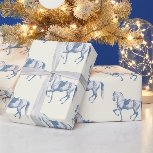 Elegante  Witte Lipizzaner Horse Dusty Blue Cadeaupapier (Feestdagen)