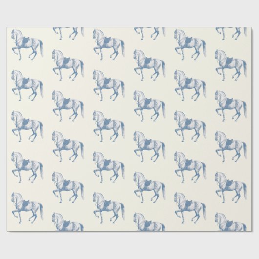 Elegante  Witte Lipizzaner Horse Dusty Blue Cadeaupapier (Vlak)