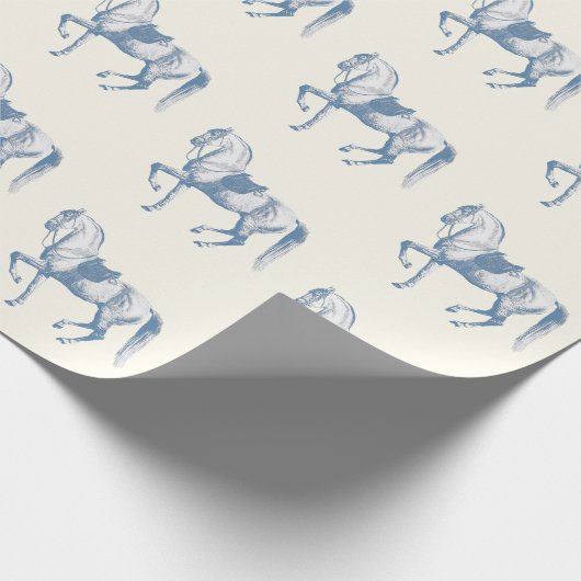 Elegante  Witte Lipizzaner Horse Dusty Blue Cadeaupapier (Hoek)