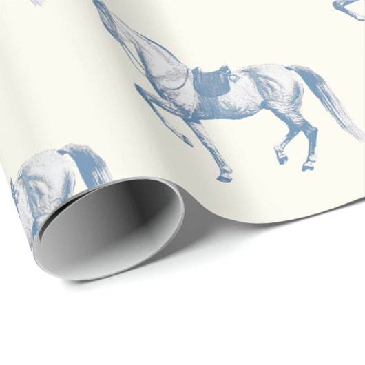 Elegante  Witte Lipizzaner Horse Dusty Blue Cadeaupapier (Rol Hoek)