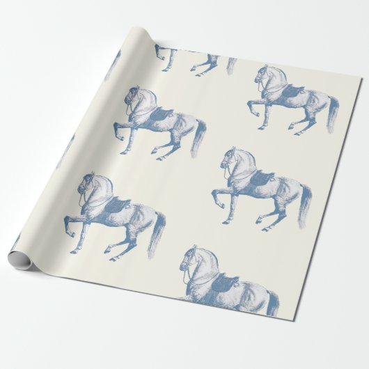 Elegante  Witte Lipizzaner Horse Dusty Blue Cadeaupapier (Uitgerold)