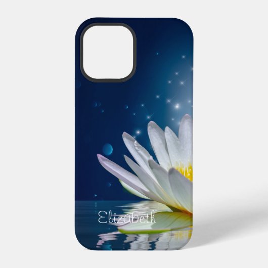 Elegante Witte Lotus Blauw iPhone Hoesje (Achterkant)