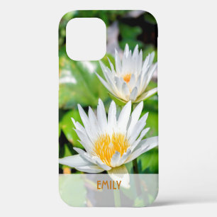 Elegante Witte Lotusbloem Naam Persoonlijk iPhone 12 Hoesje