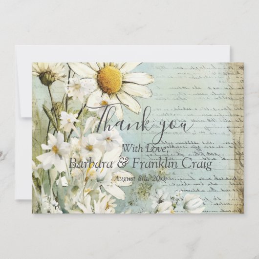 Elegante witte madelief bruiloft bedankt (Voorkant)