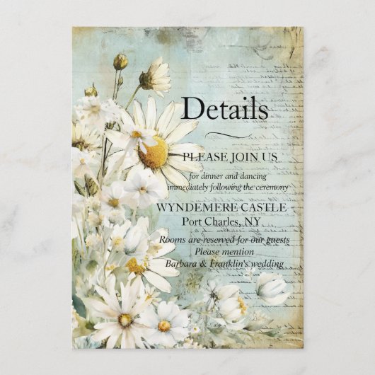 Elegante Witte Madelief Informatiekaartje (Voorkant)