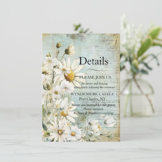 Elegante Witte Madelief Informatiekaartje (Staand voorkant)