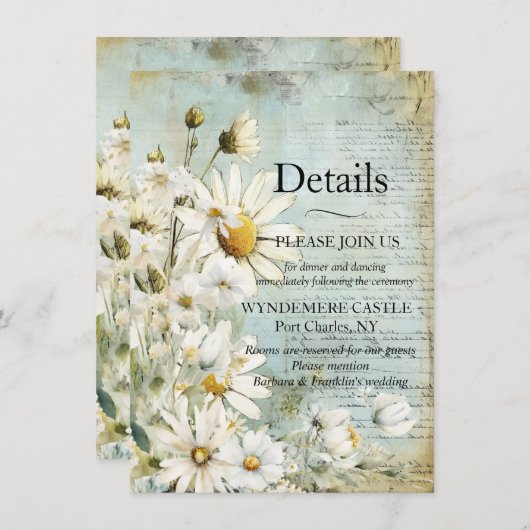 Elegante Witte Madelief Informatiekaartje (Voorkant / Achterkant)