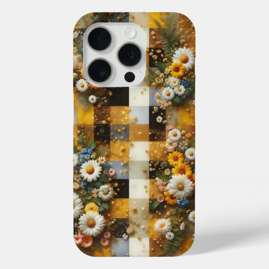 Elegante witte madeliefje & gele geruite telefoonh Case-Mate iPhone case (Achterkant)