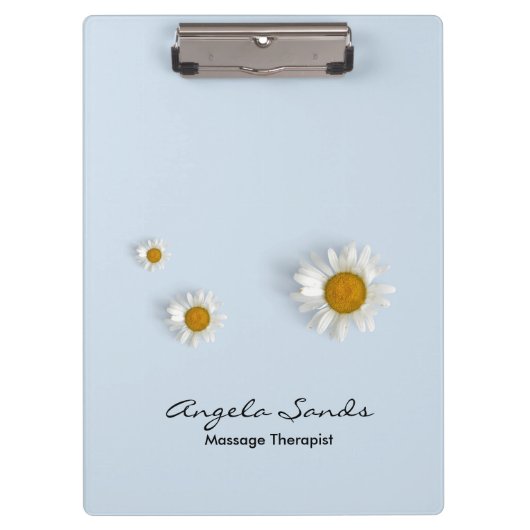 Elegante witte madeliefjes blauw klembord (Voorkant)