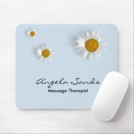 Elegante witte madeliefjes blauw muismat