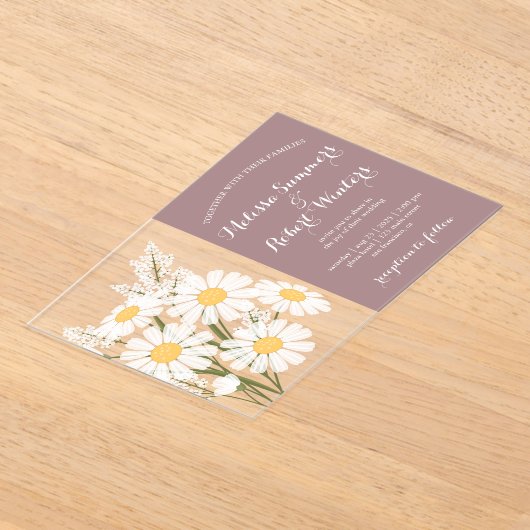 Elegante witte madeliefjes boeket bruiloft Rosy Br Acryl Uitnodigingen (Laagn)