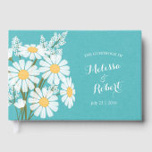 Elegante witte madeliefjes bruiloft Blauwgroen Gastenboek (Voorkant)