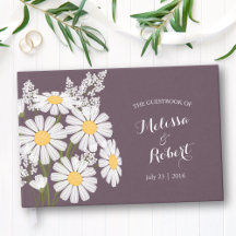 Elegante witte madeliefjes bruiloft donker Paarse