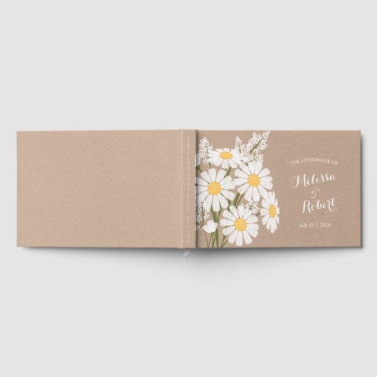 Elegante witte madeliefjes bruiloft rustieke beige gastenboek (Volledig)