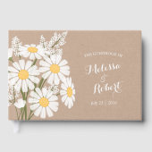 Elegante witte madeliefjes bruiloft rustieke beige gastenboek (Voorkant)