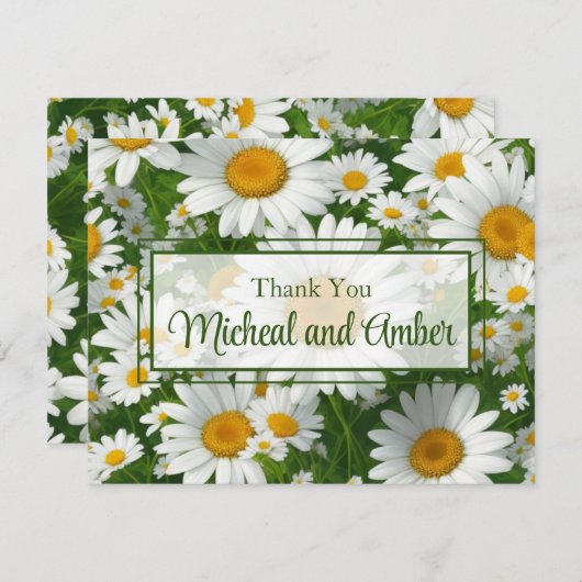 Elegante witte madeliefjes witte bloemenvelden gro bedankkaart (Voorkant / Achterkant)