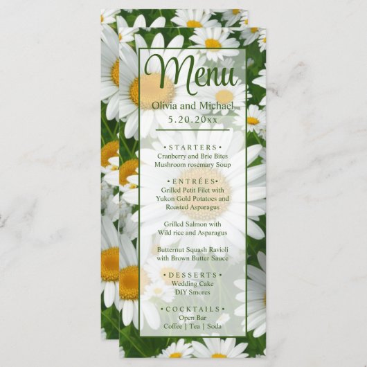 Elegante witte madeliefjes witte bloemenvelden gro menu (Voorkant / Achterkant)