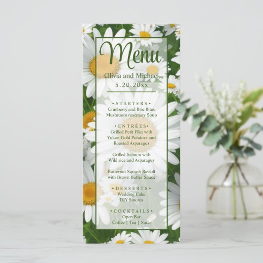 Elegante witte madeliefjes witte bloemenvelden gro menu (Staand voorkant)