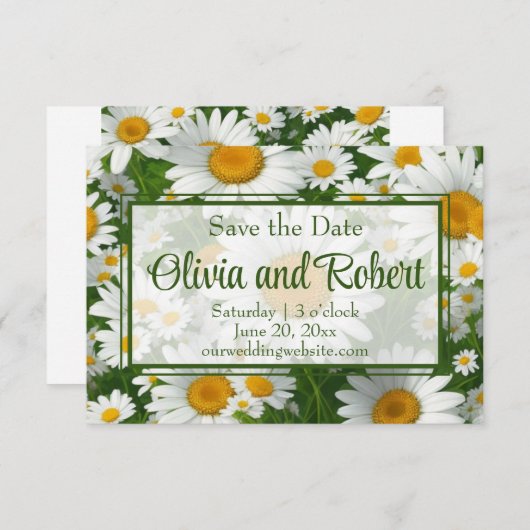 Elegante witte madeliefjes witte bloemenvelden gro save the date (Voorkant / Achterkant)