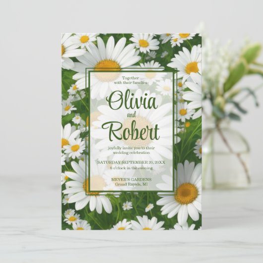 Elegante witte madeliefjes witte bloemenvelden Tro Kaart (Staand voorkant)