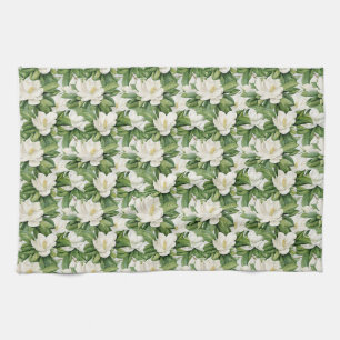 Elegante Witte Magnolia Bloem Naadloos Theedoek