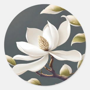 Elegante witte Magnolia Bloem Ronde Sticker