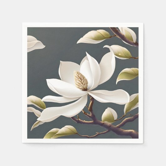 Elegante witte Magnolia Bloem Servet (Voorkant)