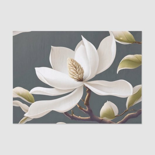 Elegante witte Magnolia Bloem Tissuepapier (Voorkant)
