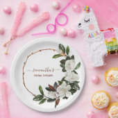 Elegante witte magnolia bloemen, Bruids douche Papieren Bordje (Feest)