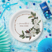 Elegante witte magnolia bloemen, Bruidsmeisje Papieren Bordje (Feest)