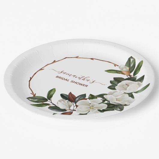 Elegante witte magnolia bloemen, Bruidsmeisje Papieren Bordje (Gekanteld)