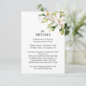 Elegante Witte Magnolia Bloemen Trouwdetails Informatiekaartje (Staand voorkant)