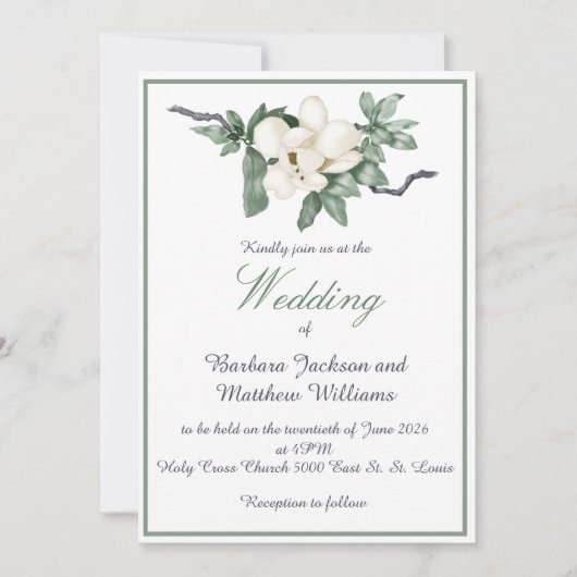 Elegante witte Magnolia bloesem bruiloft Kaart (Voorkant)