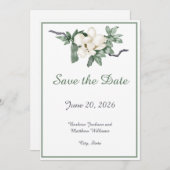 Elegante witte Magnolia Blossom Save The Date (Voorkant / Achterkant)