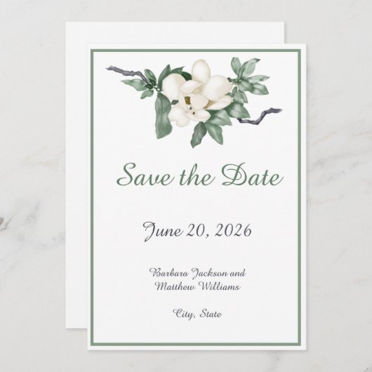 Elegante witte Magnolia Blossom Save The Date (Voorkant / Achterkant)